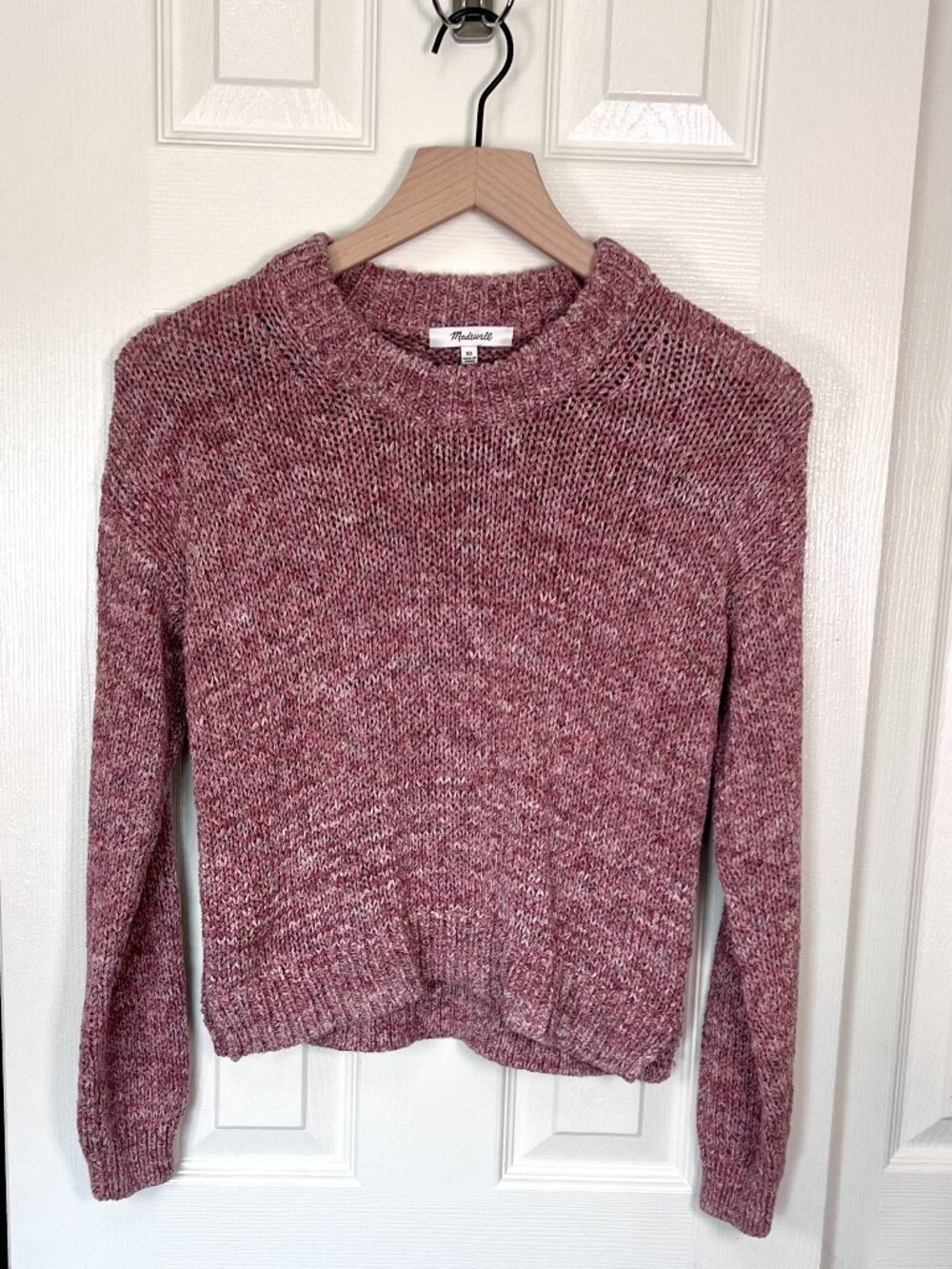 Madewell Cropped Pink Pullover Sweater in SpaceDye Berries Size XS